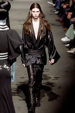 black silk shirt and leather pants