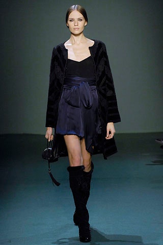 black velvet coat and blue silk dress