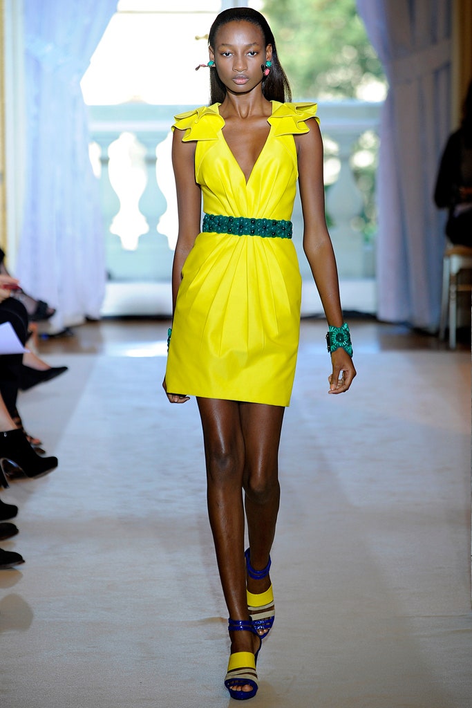fitted yellow sleeveless dress