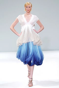 white chiffon top with blue skirt
