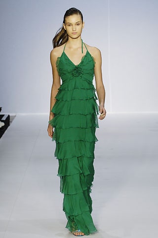 green tiered chiffon gown