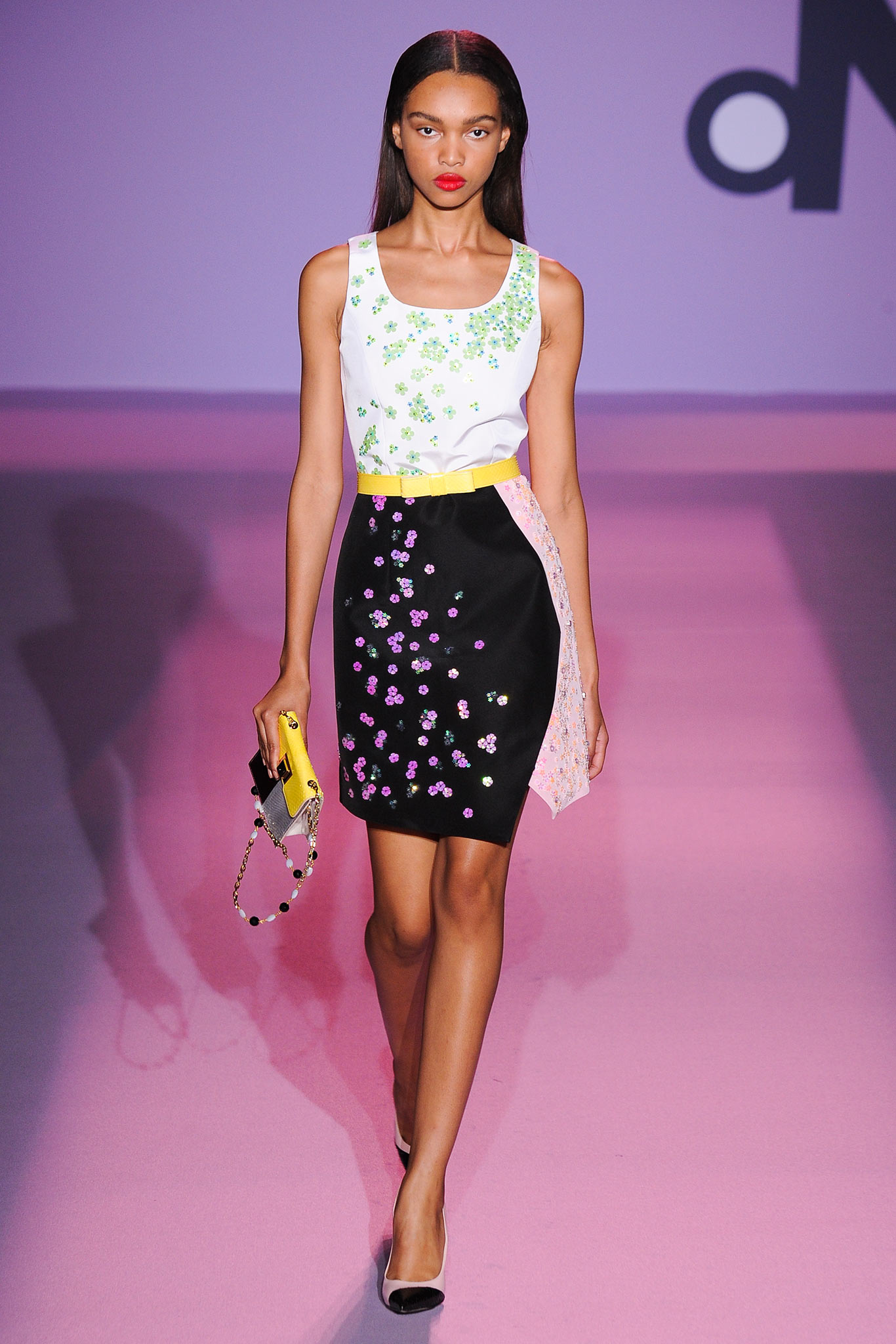 fitted white top and black skirt