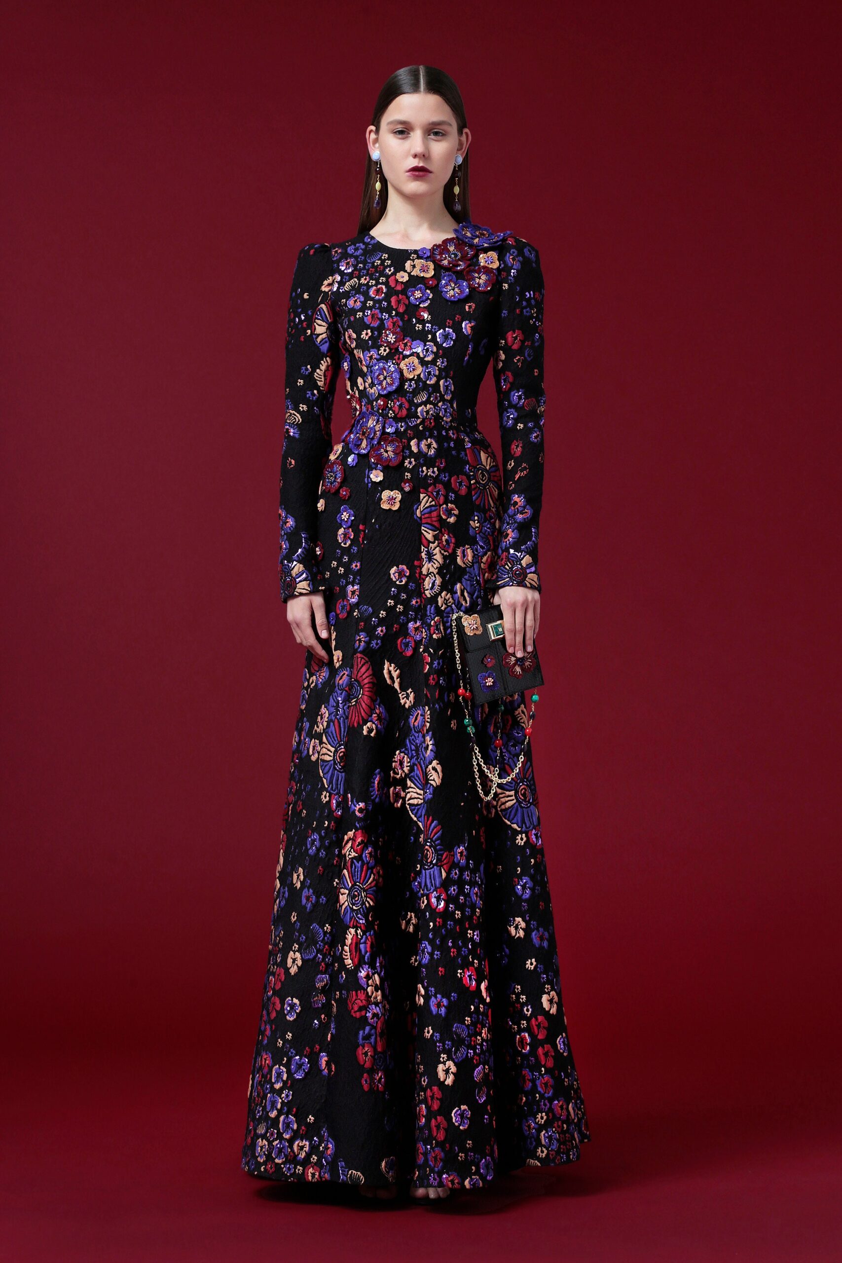 black lace embroidered gown