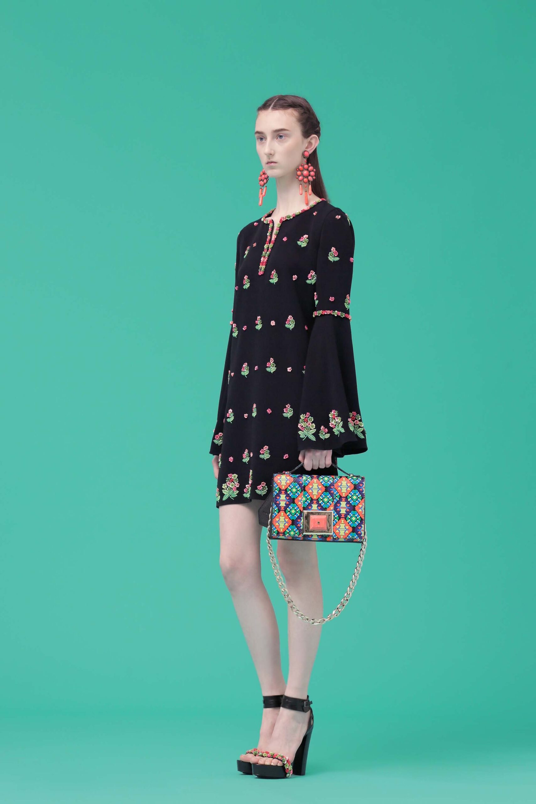 black embroidered short dress