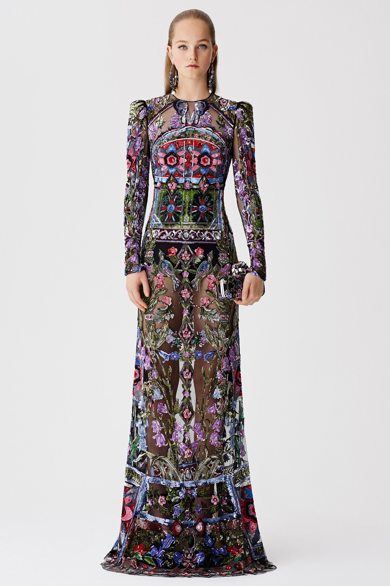 black multi embroidered gown