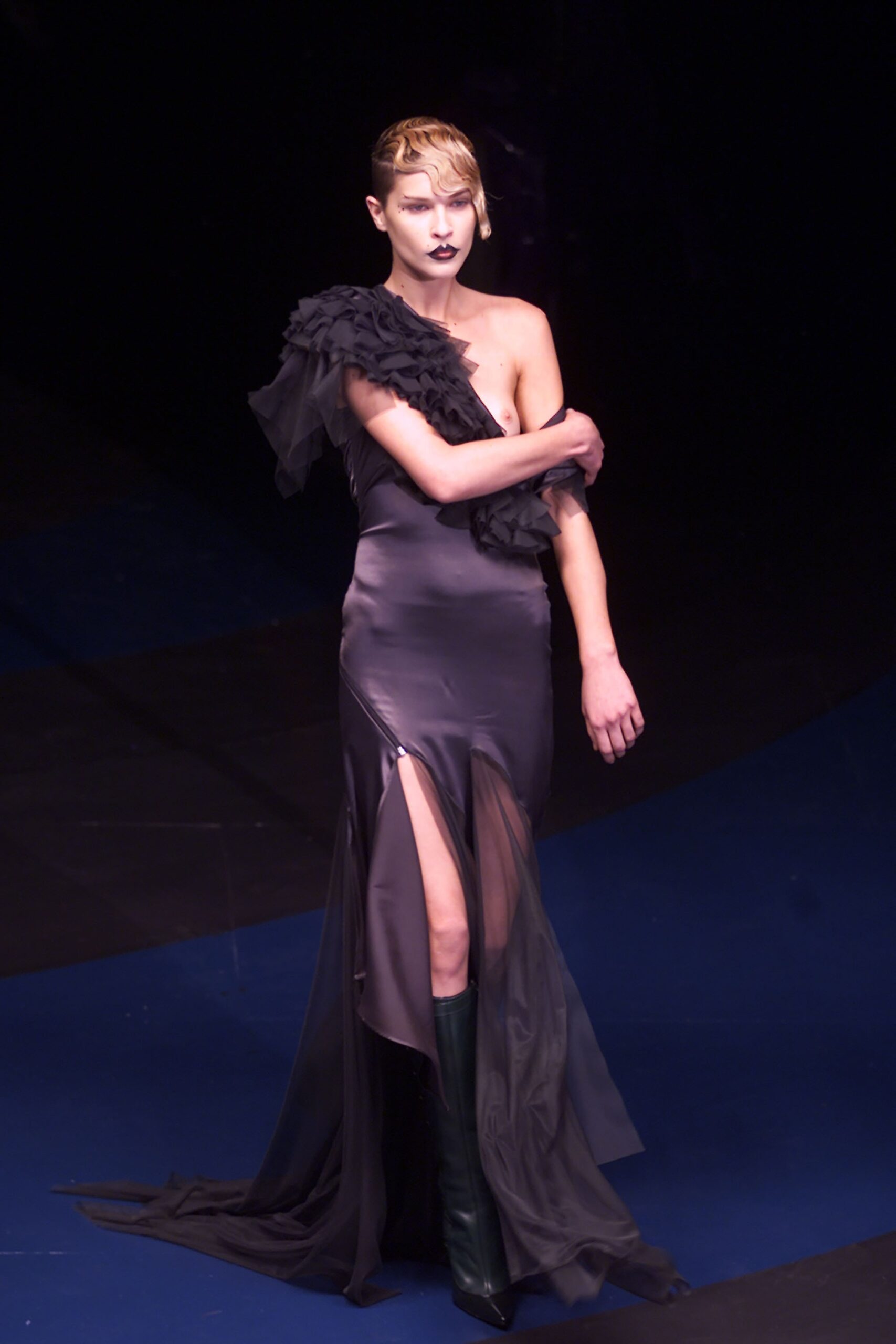 black silk asymmetric gown