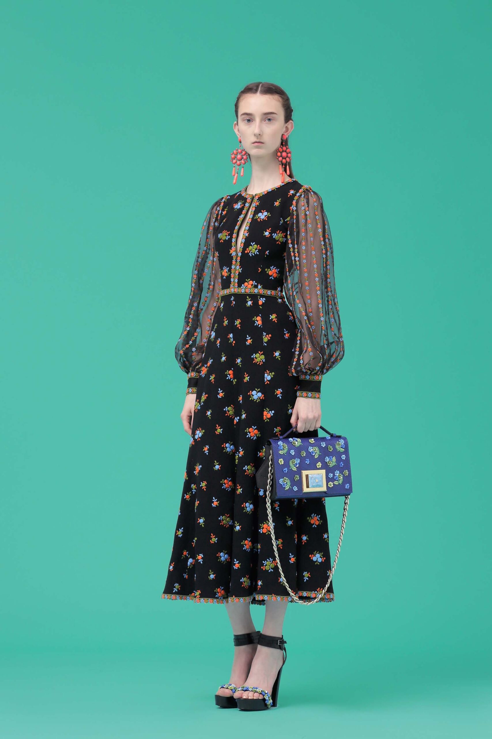 black embroidered midi dress
