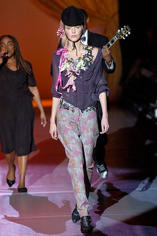 purple relaxed top with multi pants