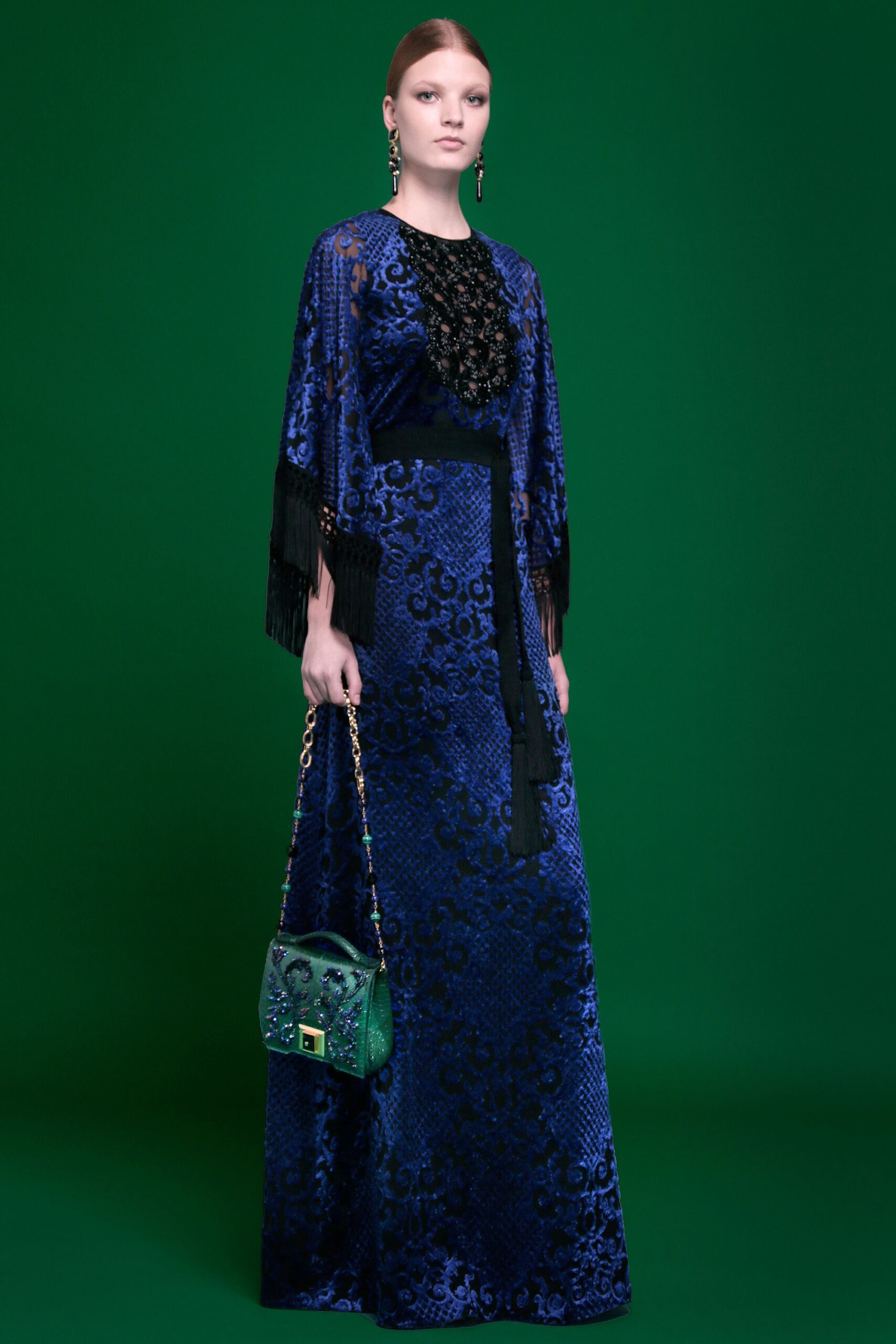 blue lace long-sleeve relaxed fringed cape