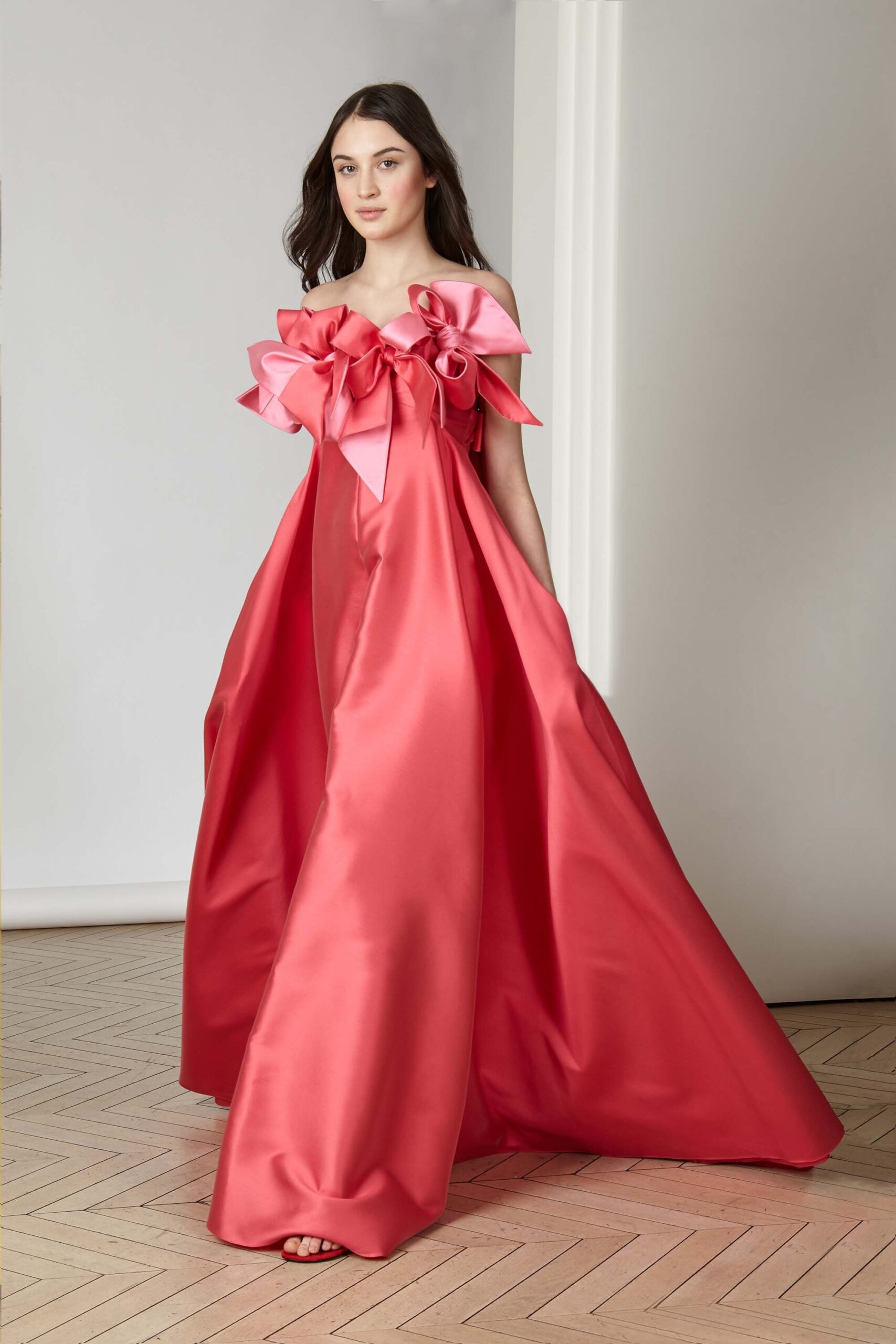 pink coral silk gown
