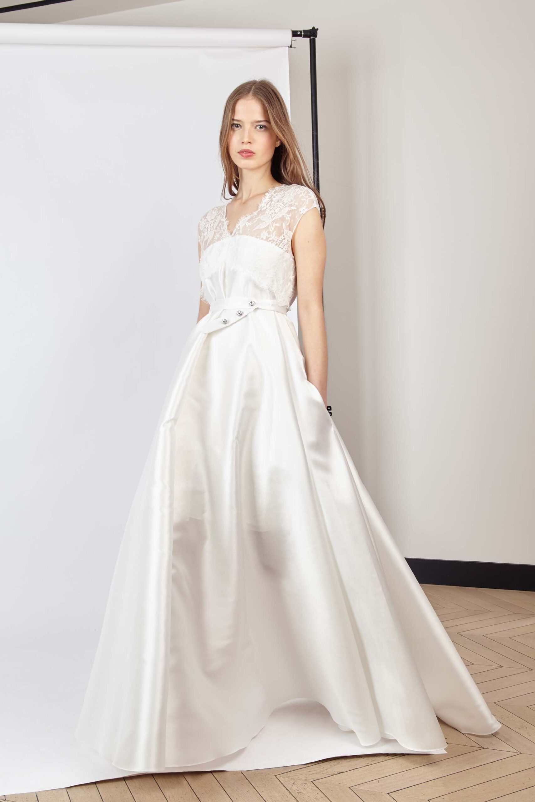 white silk sleeveless gown