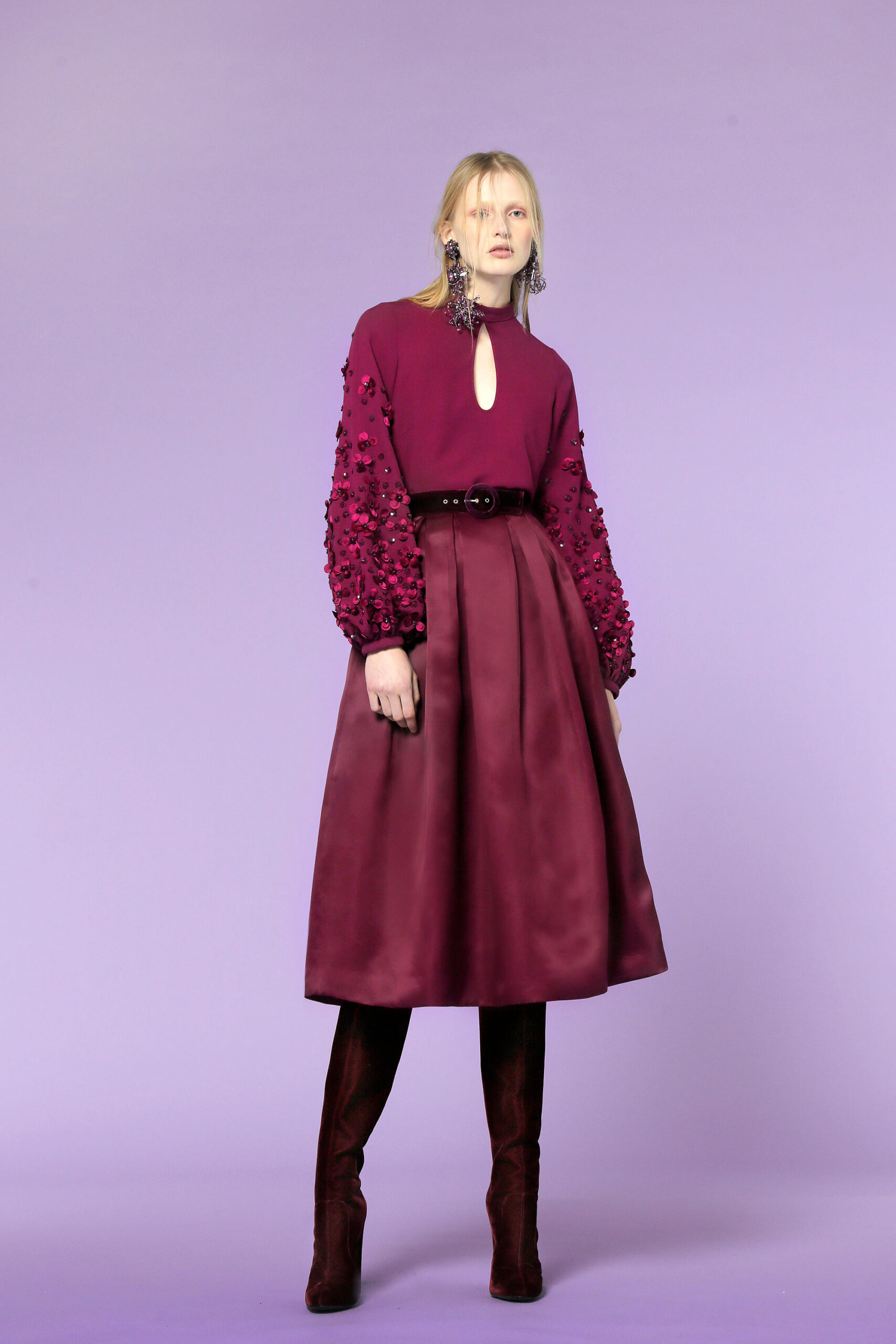 purple maroon silk midi dress