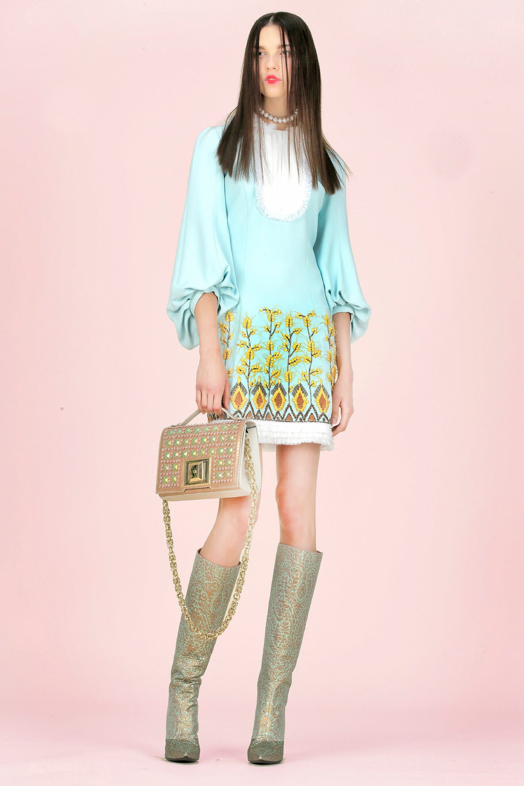 blue embroidered mini dress