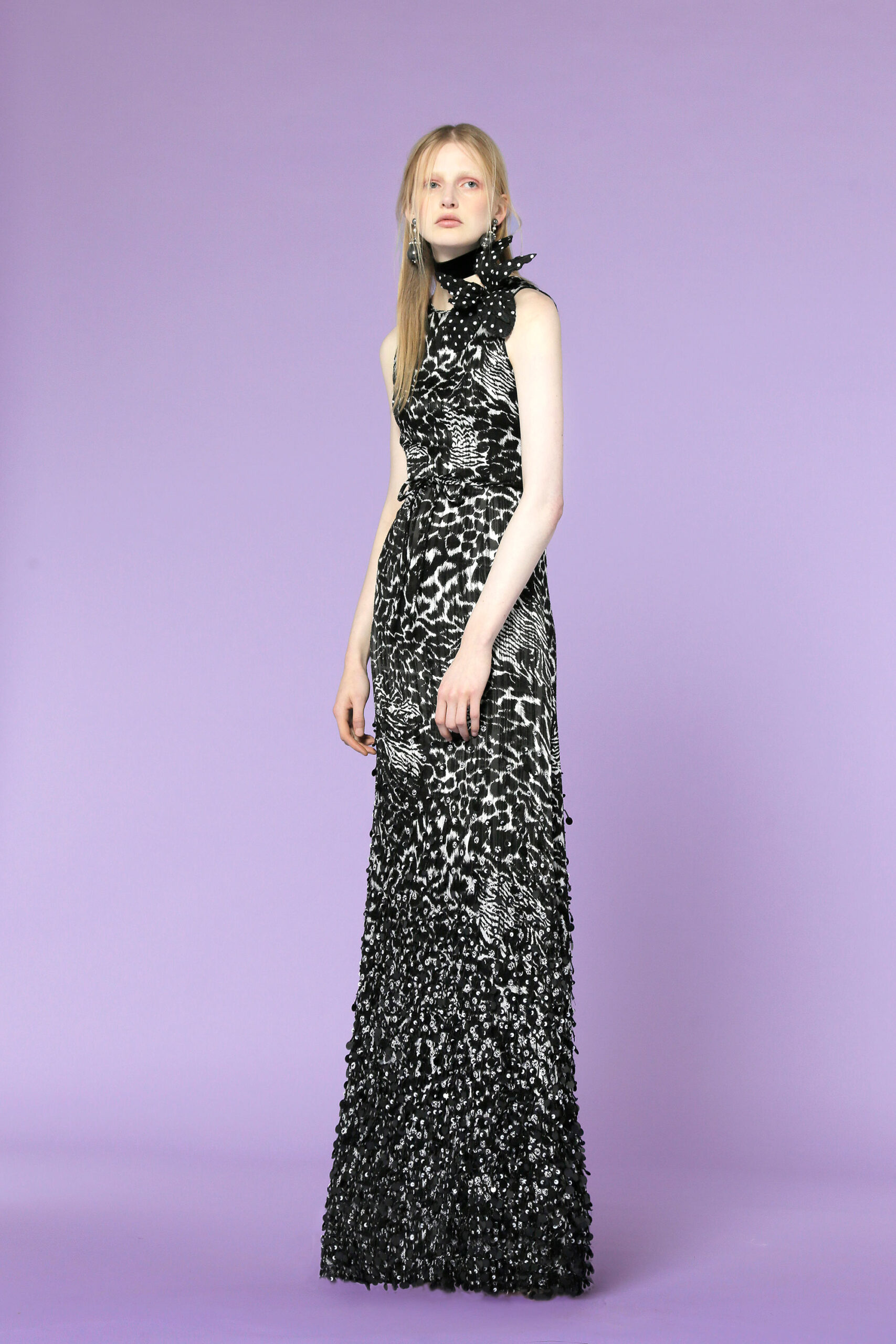 black and white printed gown