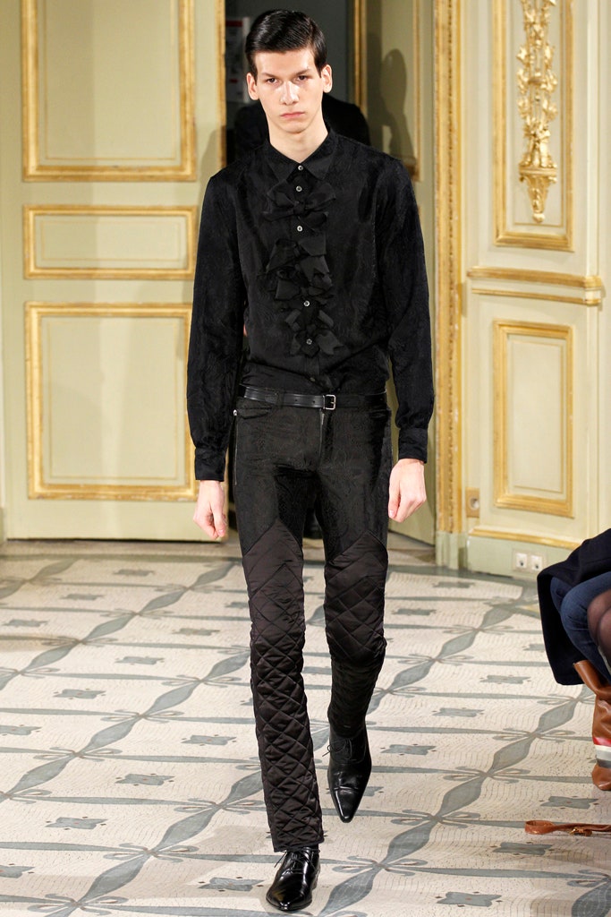 black fitted shirt and pants