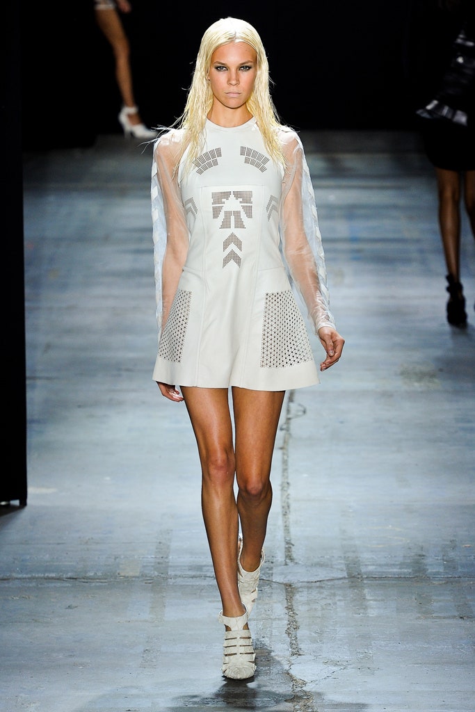 white fitted long-sleeve dress