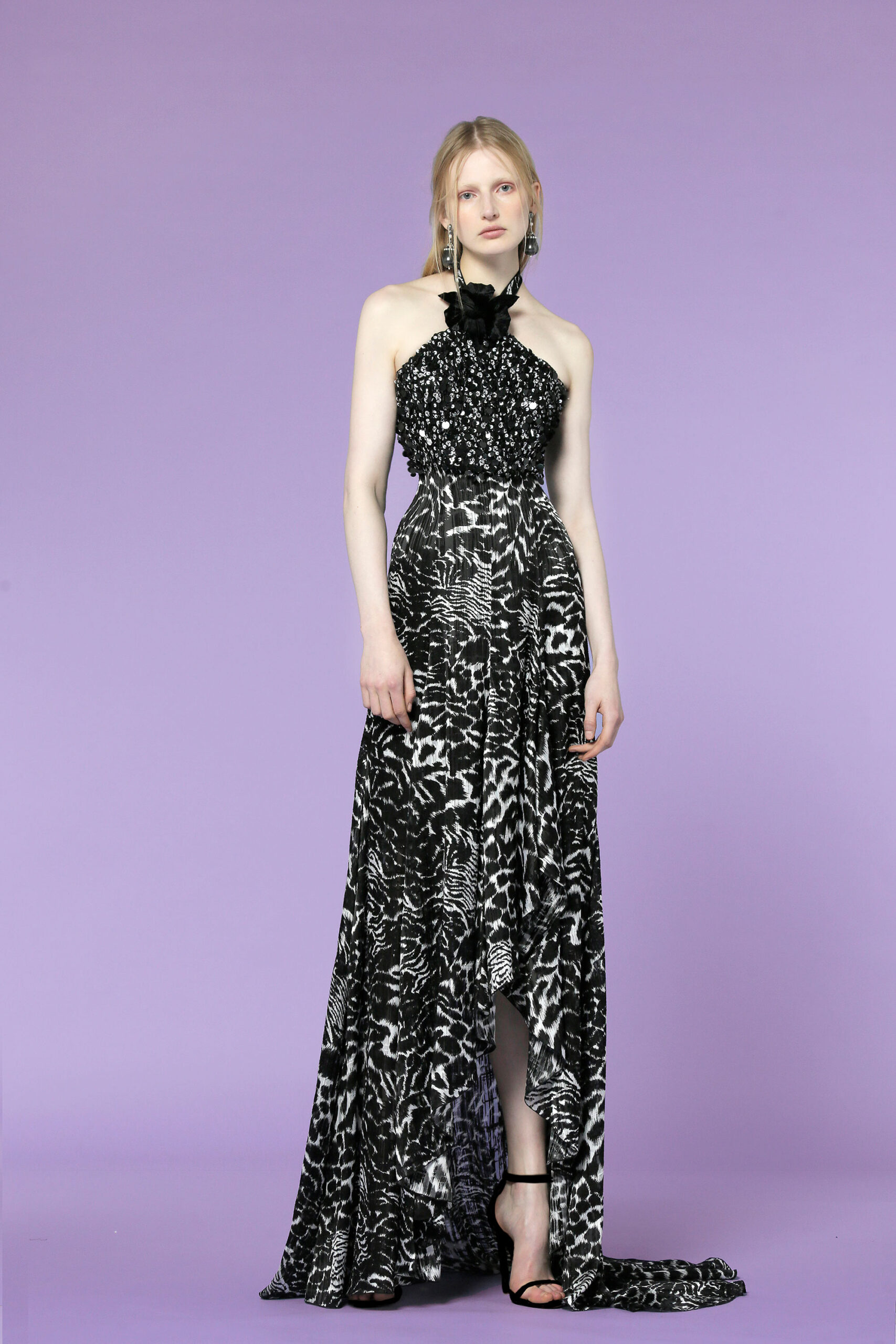 black and white halter gown