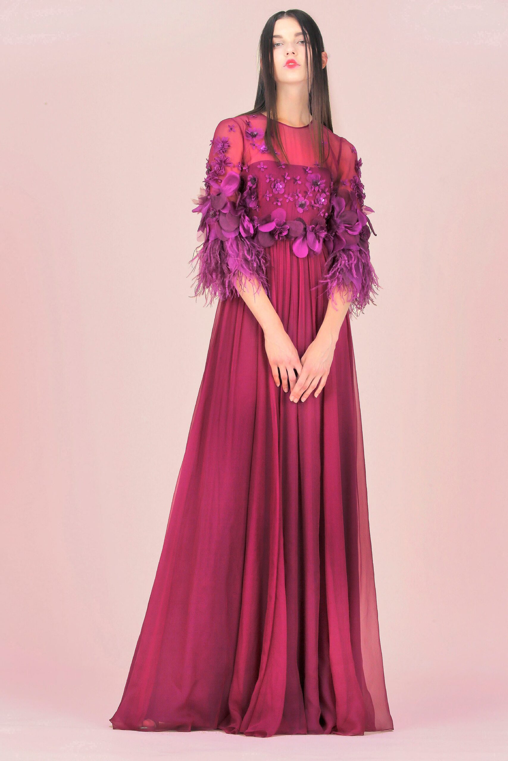 purple silk embroidered gown