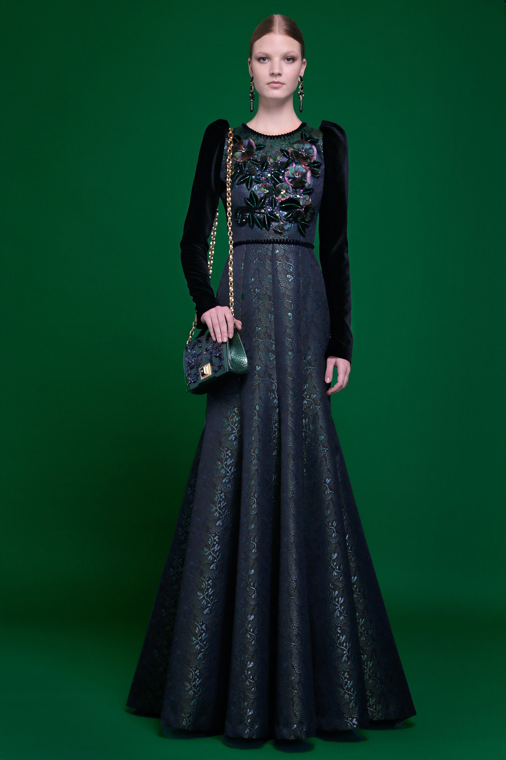 black embroidered maxi gown