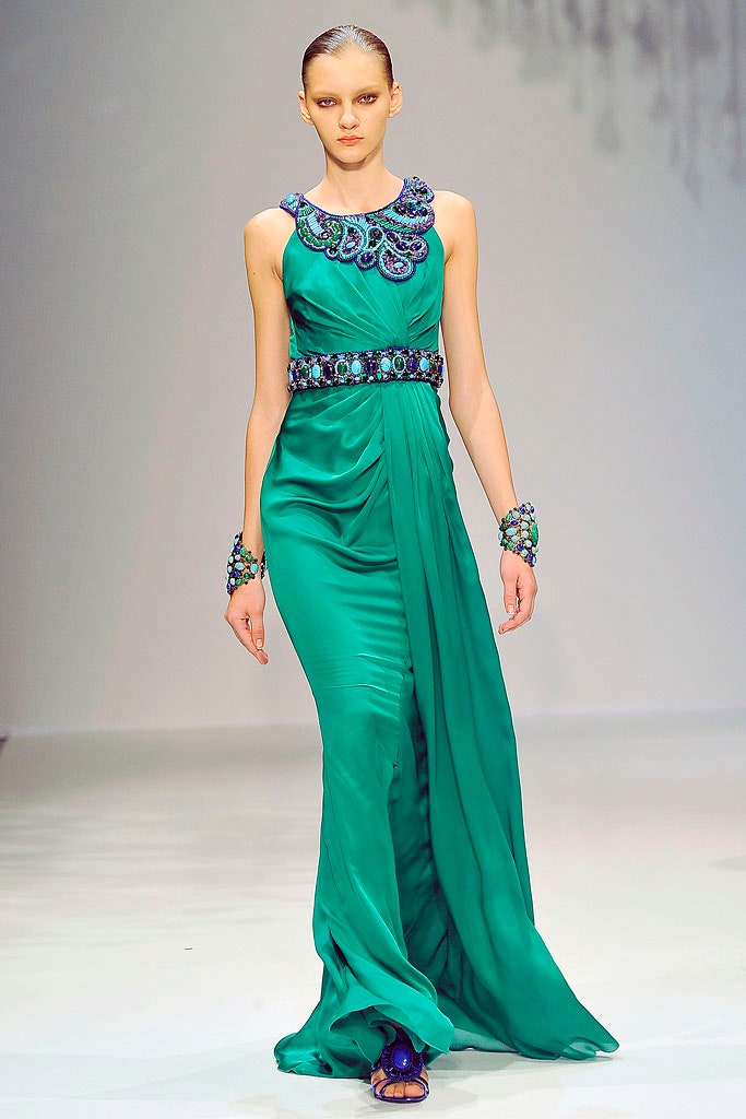 green silk sleeveless gown