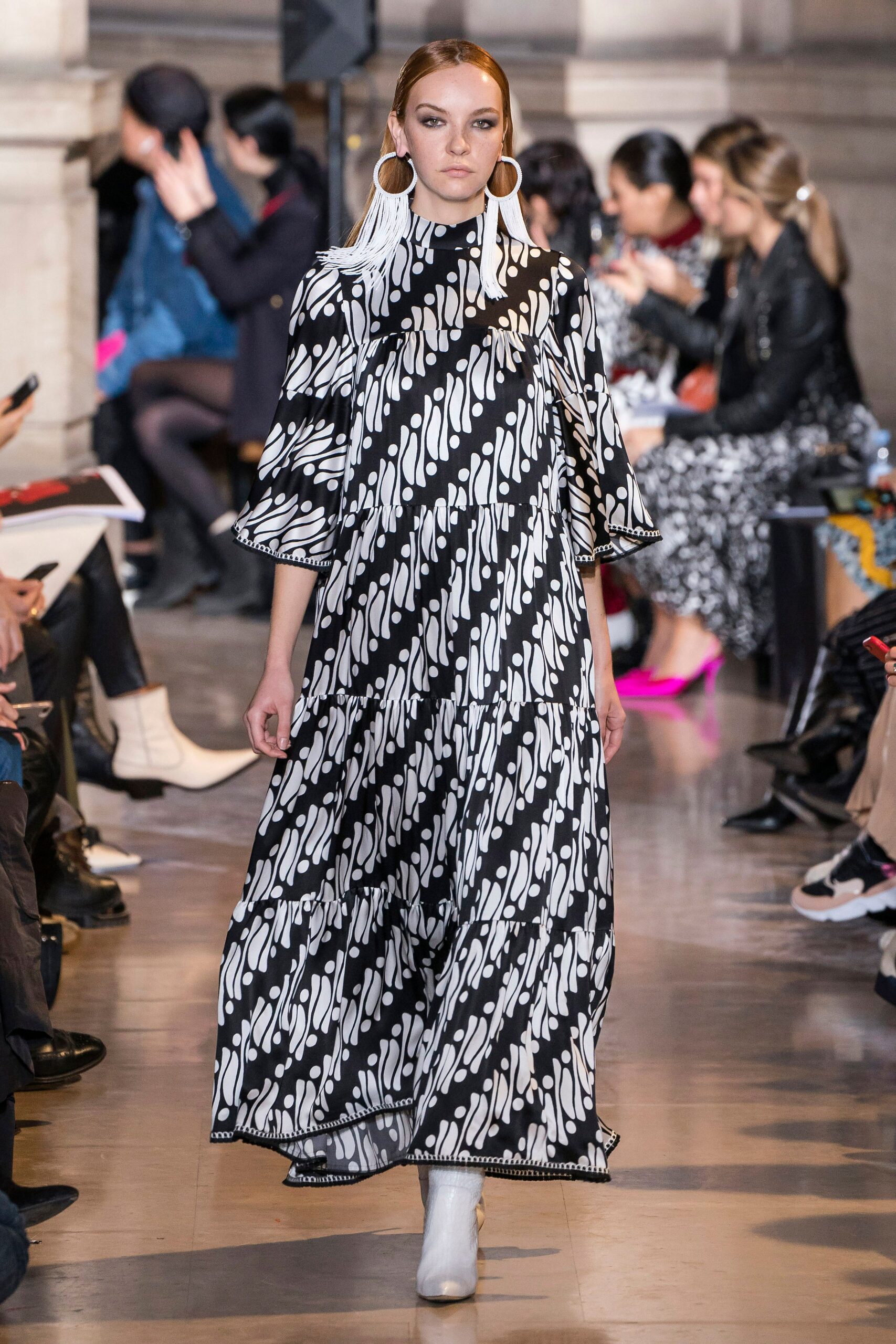 black and white printed maxi dress