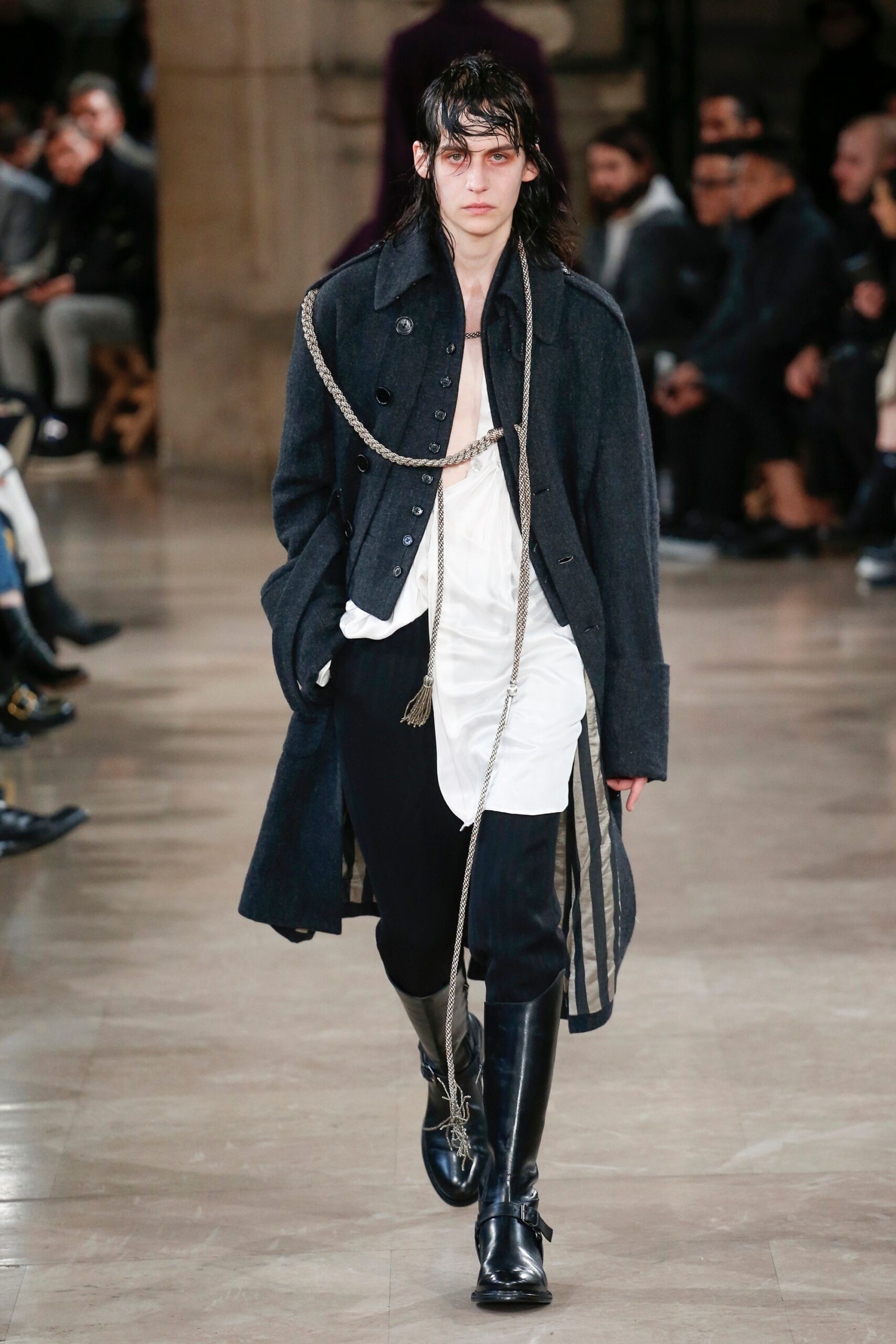 black wool coat with white shirt