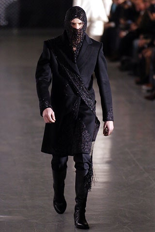 black embroidered coat with scarf