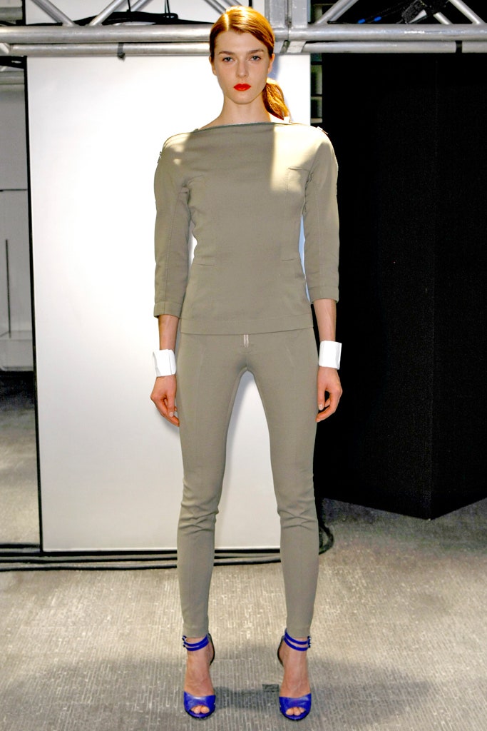 fitted gray top and pants