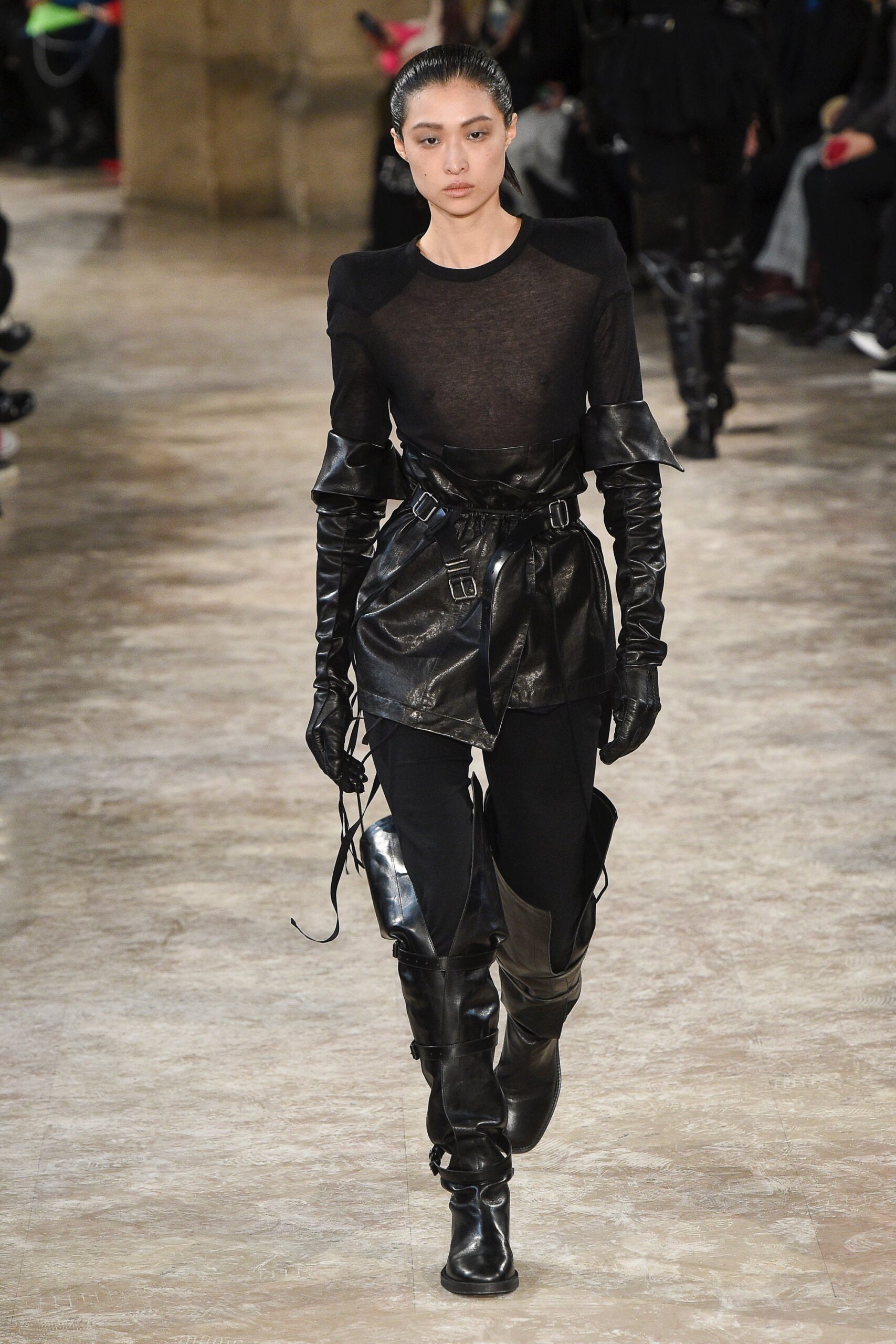 black fitted top and pants