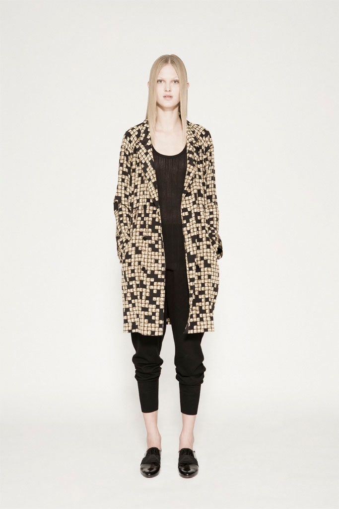 black and beige printed coat