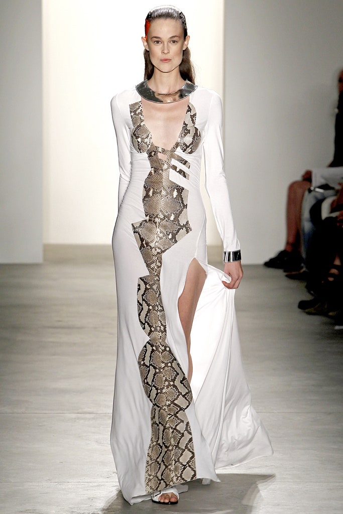 white silk fitted gown