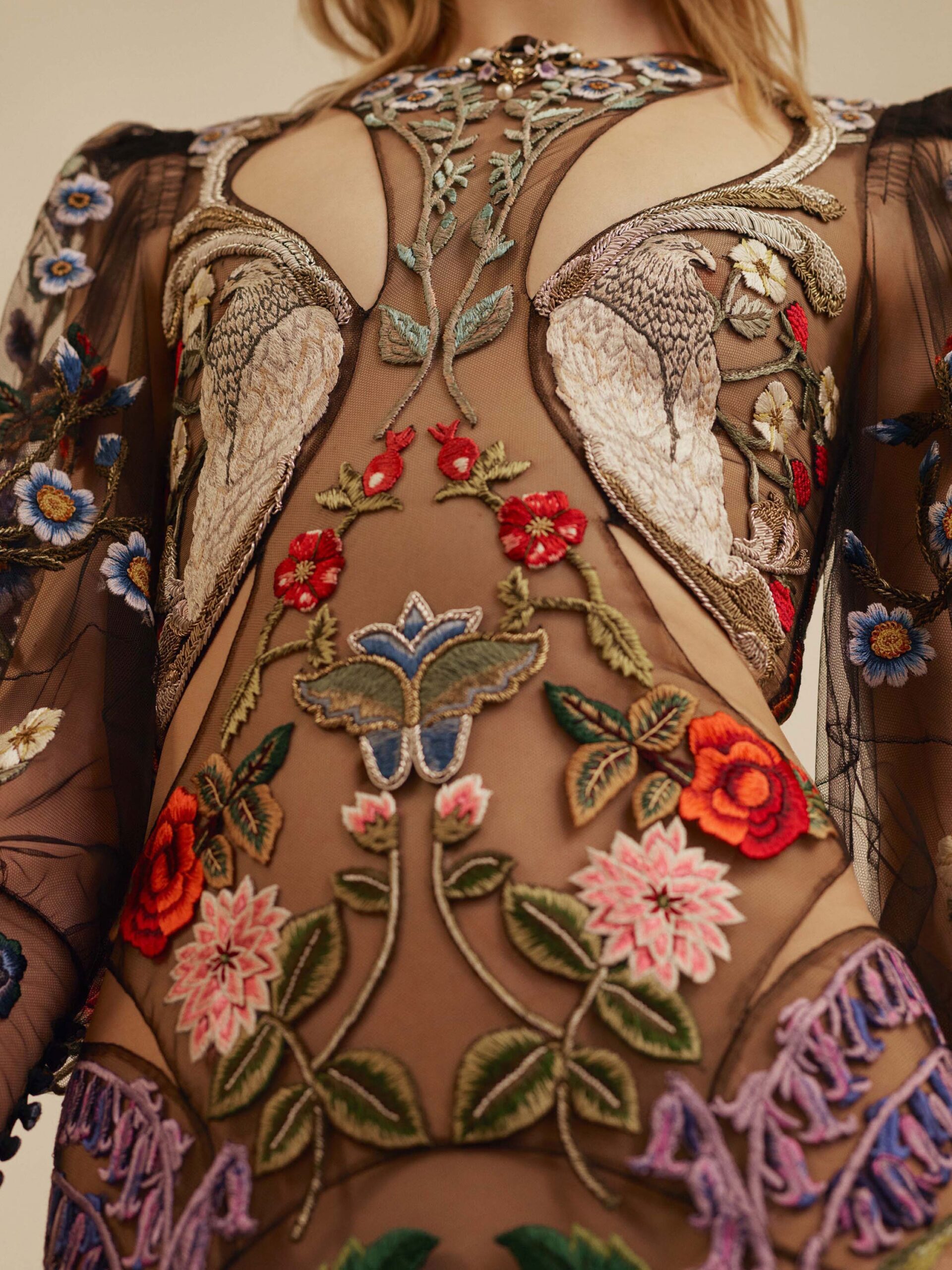 black silk embroidered gown