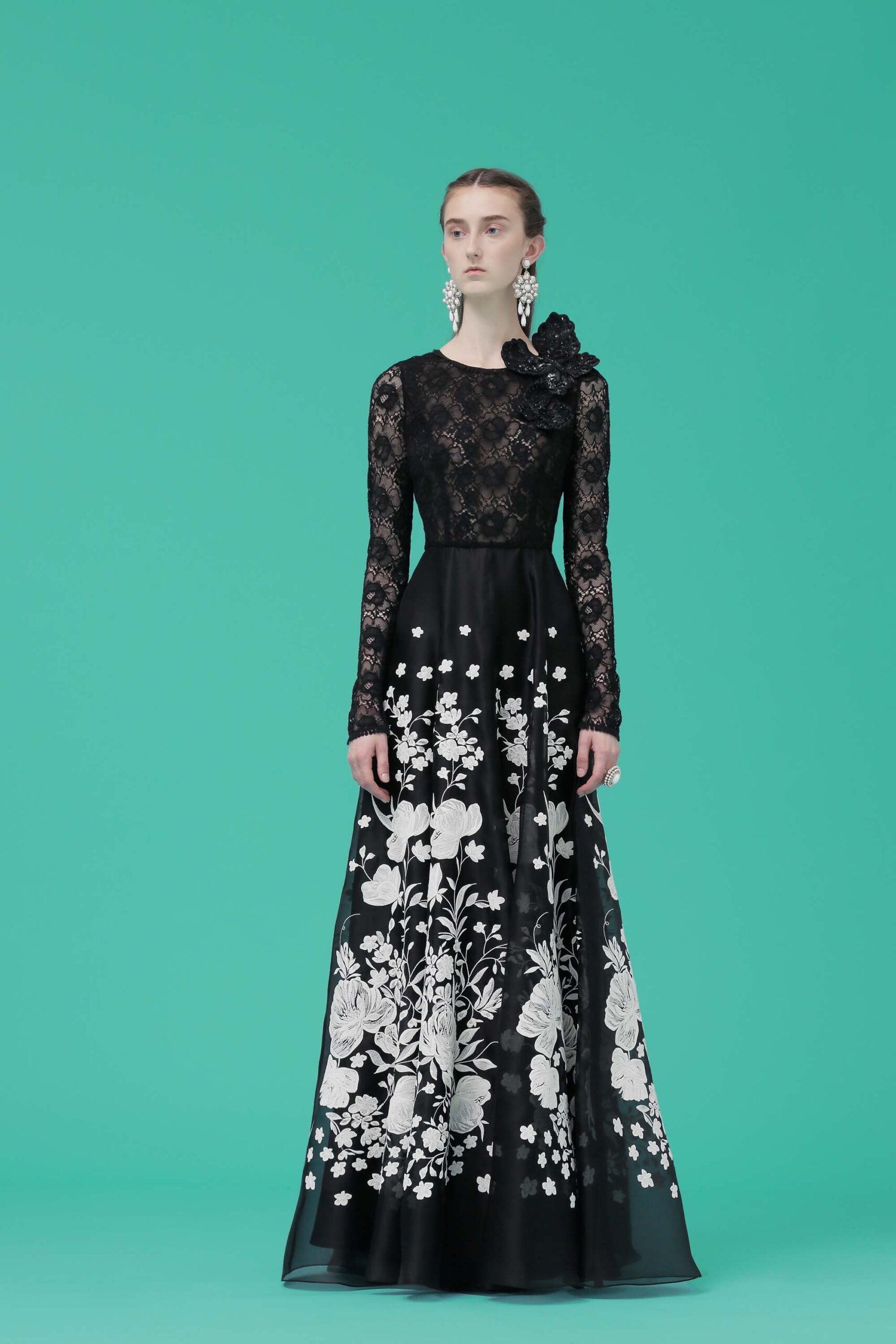 black lace embroidered gown