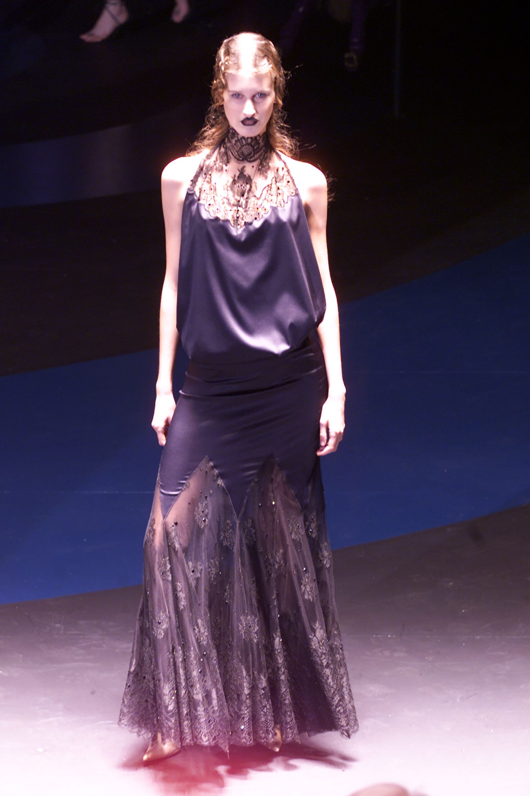 black silk lace maxi dress
