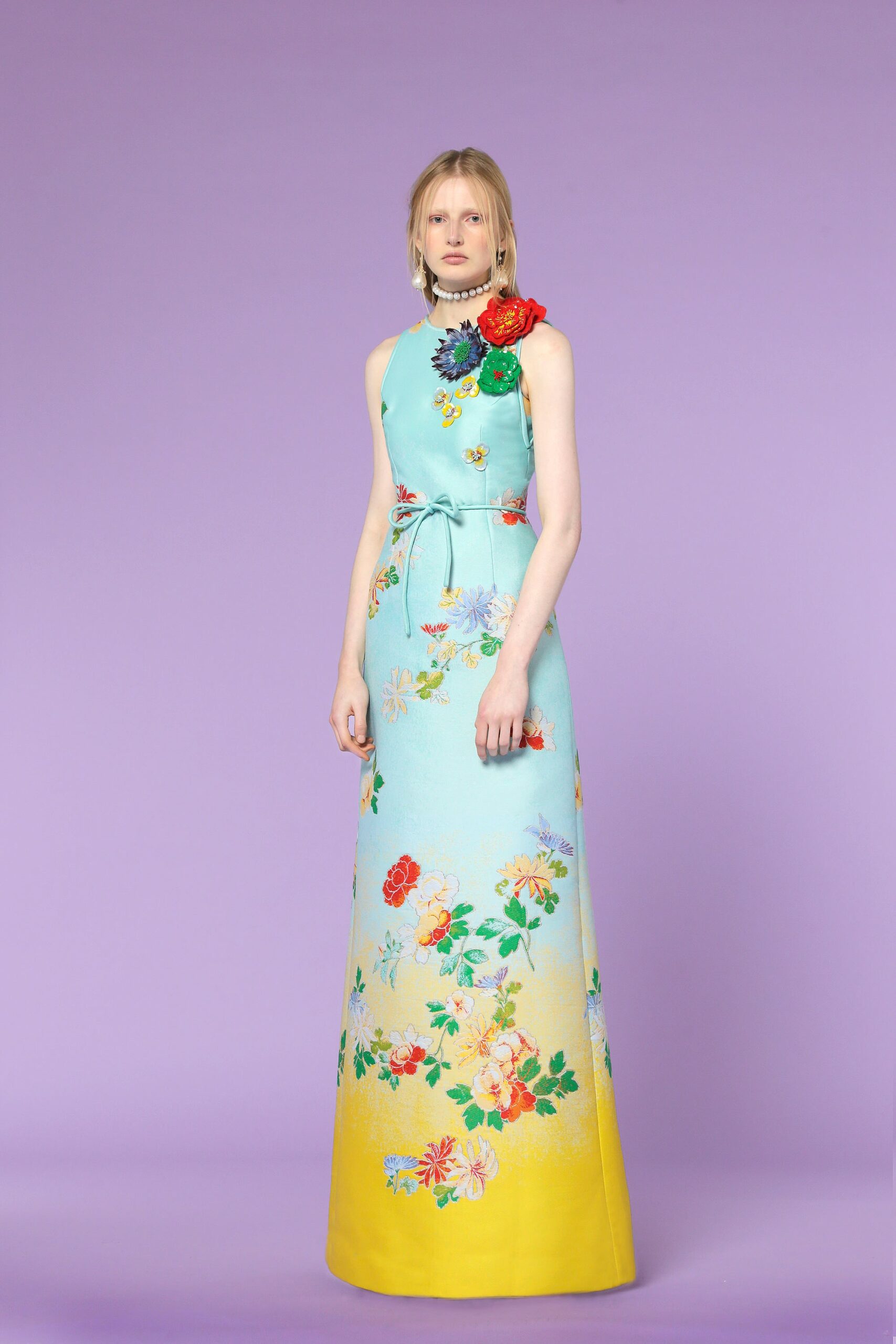 blue floral maxi gown