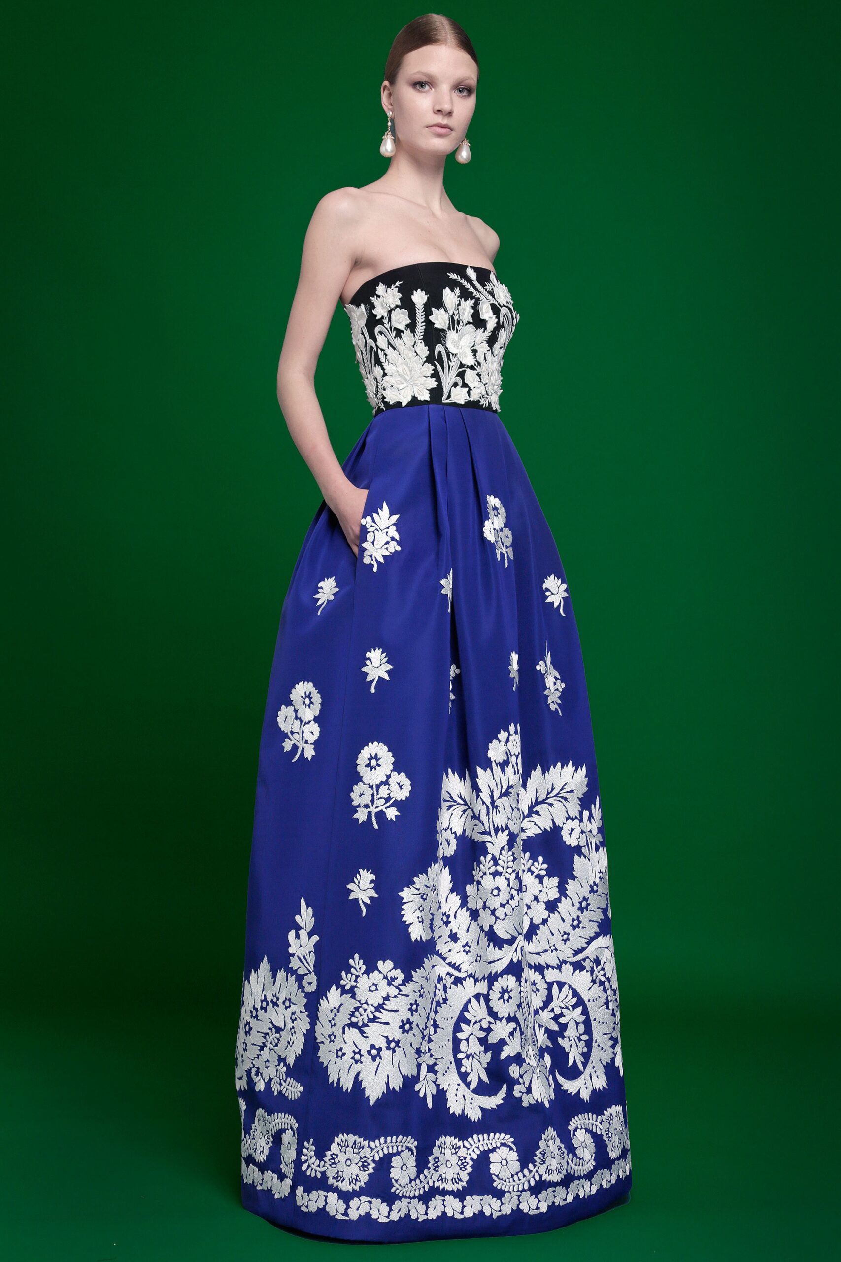 black and blue embroidered gown