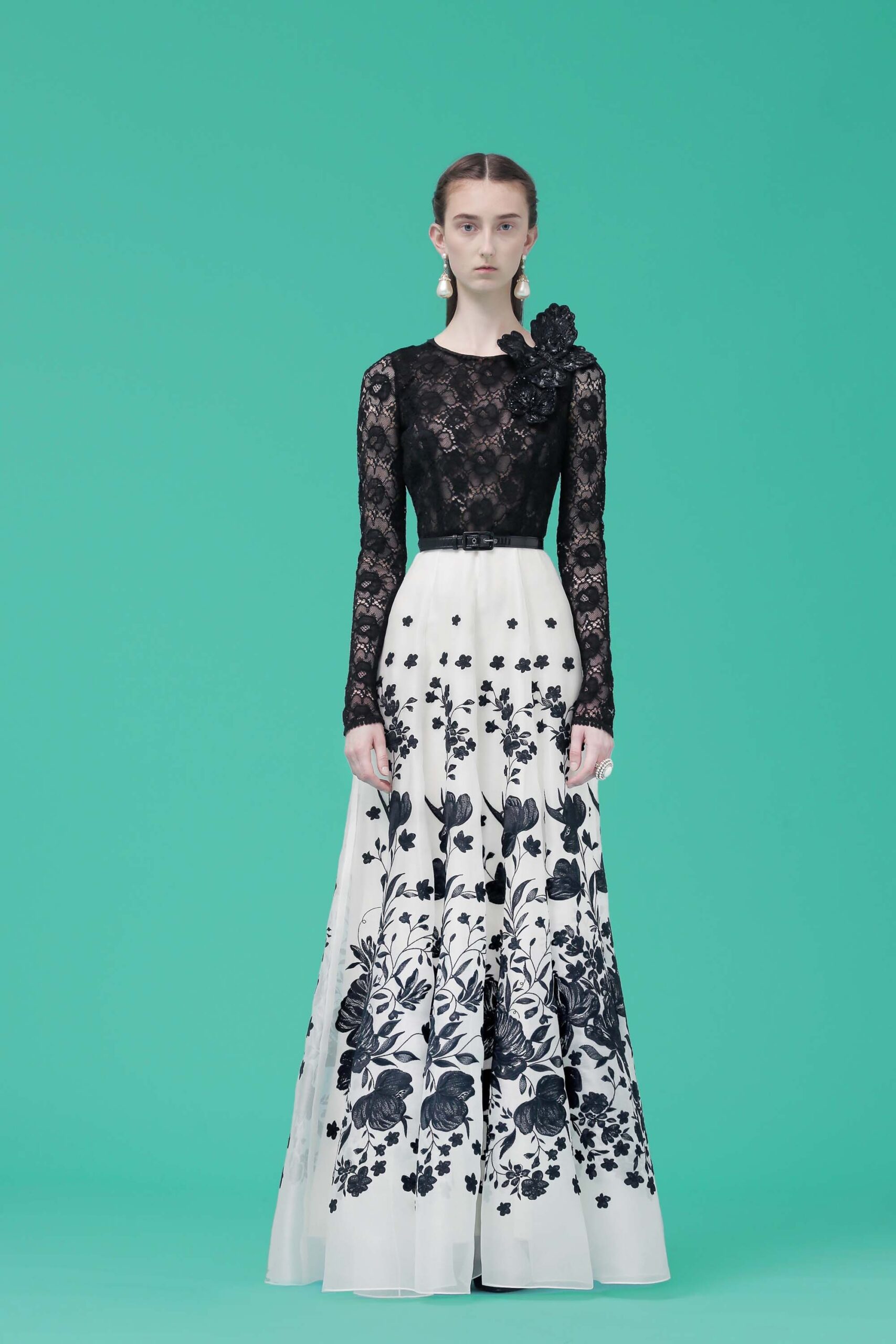 black and white embroidered gown