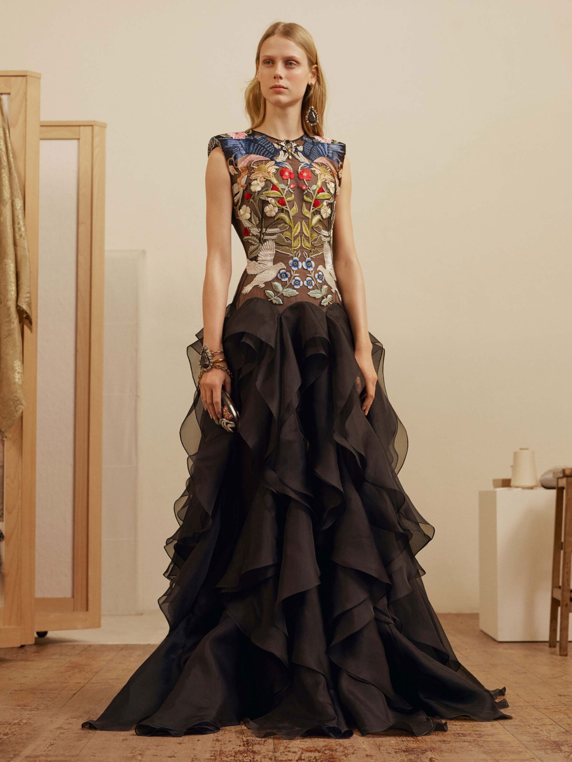 black silk sleeveless gown