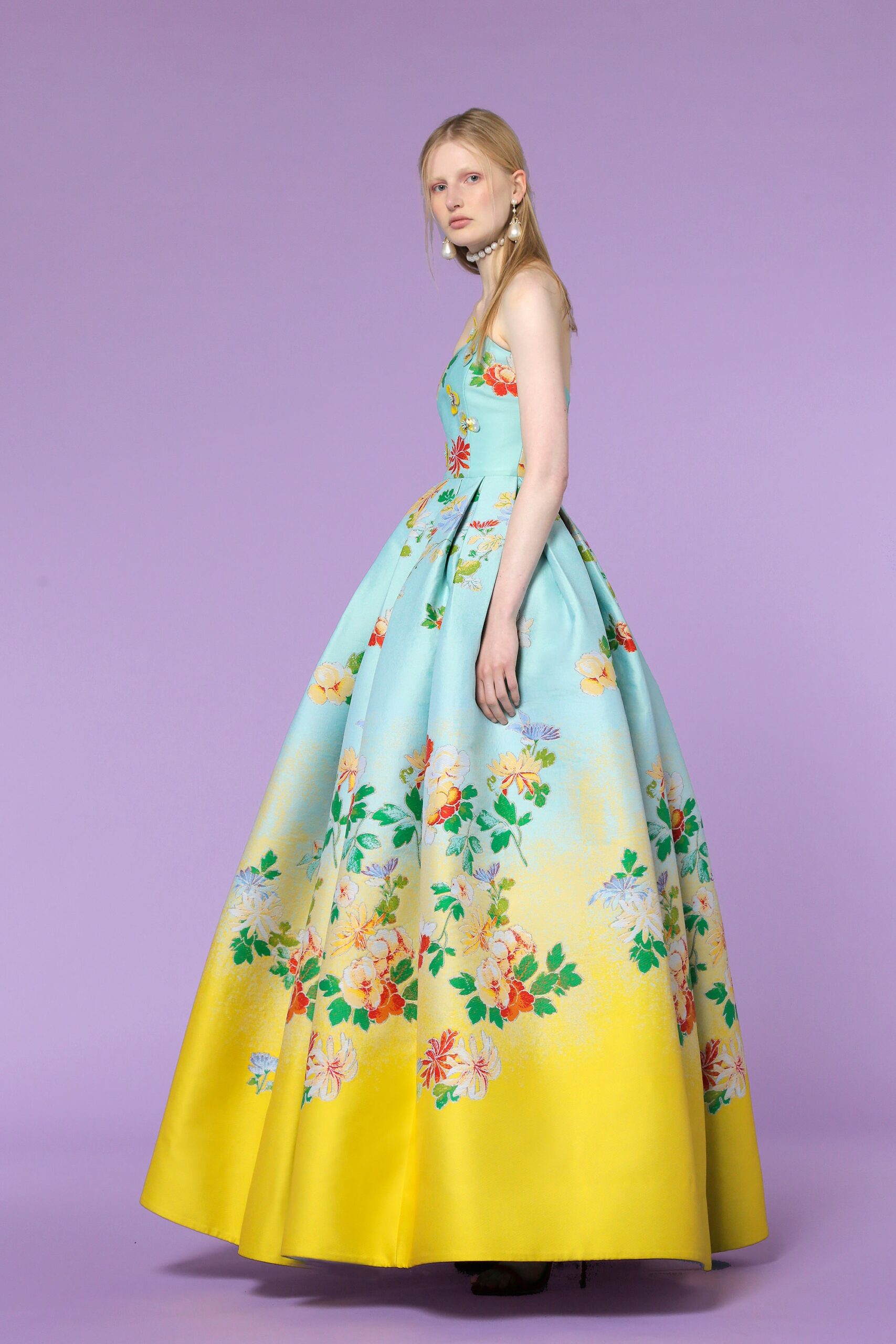 blue floral maxi gown