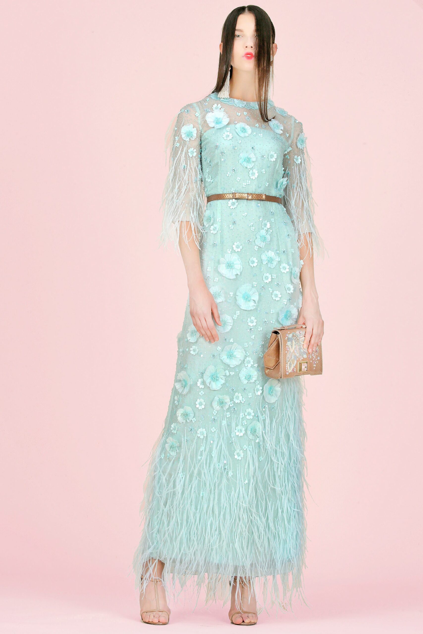 blue silk embroidered gown