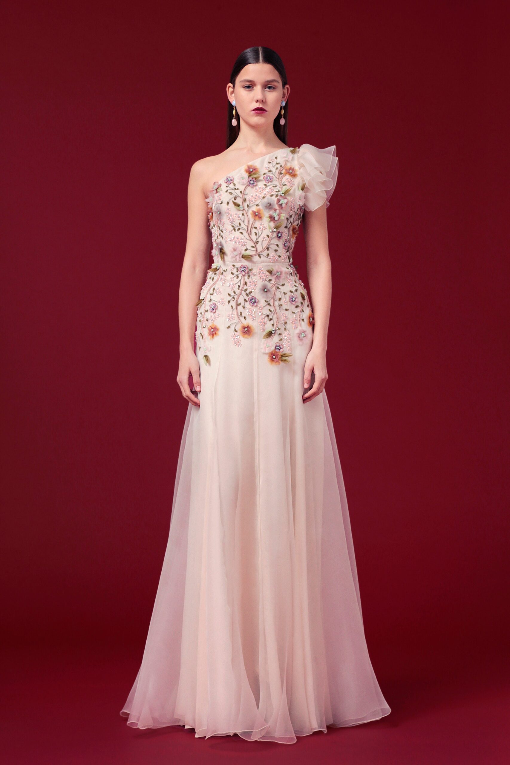 pink embroidered maxi gown