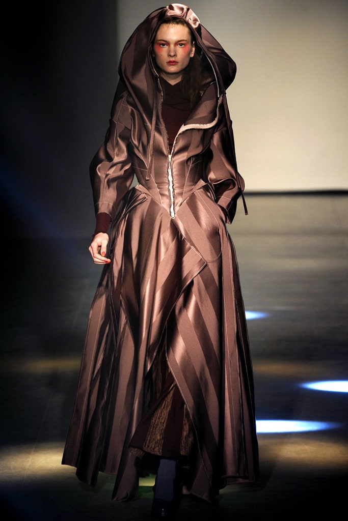 brown silk hooded coat