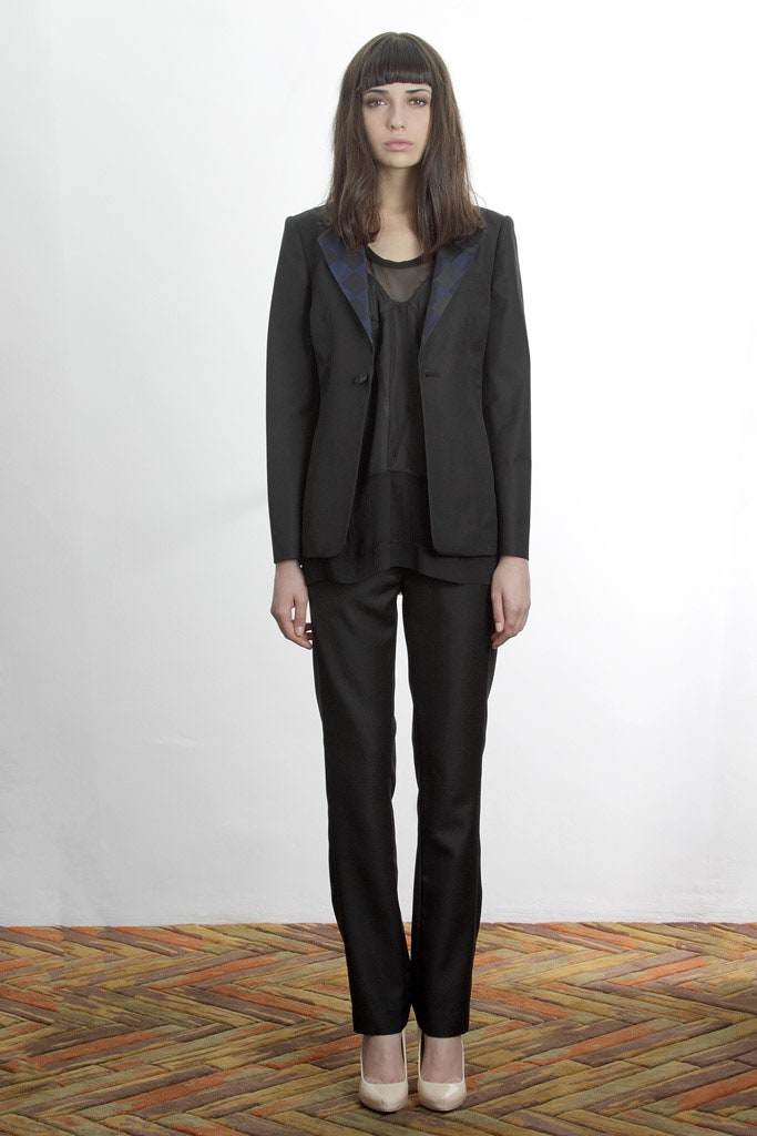 black tailored suit with sleeveless top