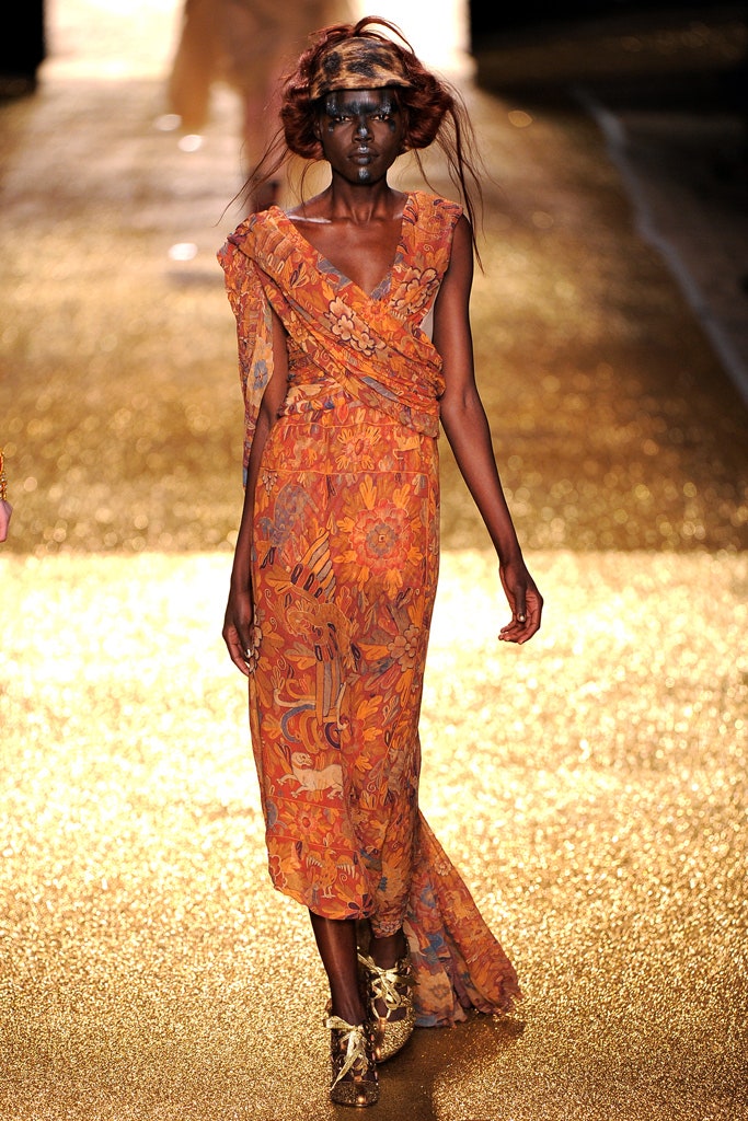 orange multi-colored silk dress