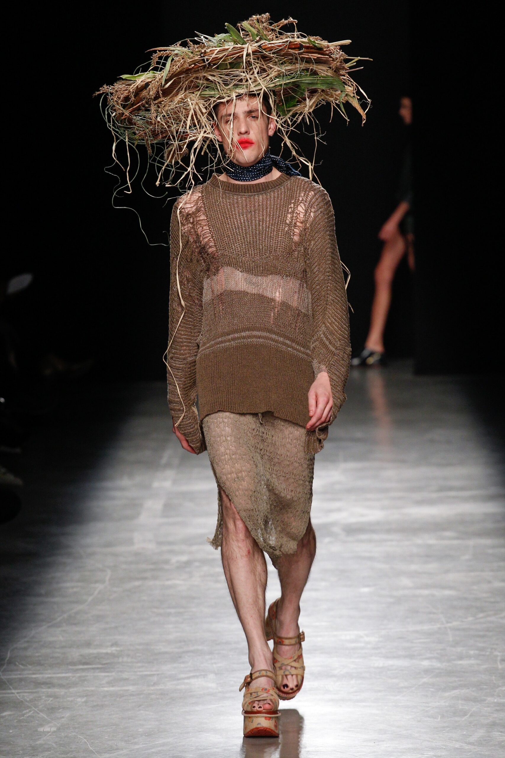 brown relaxed top with beige midi skirt