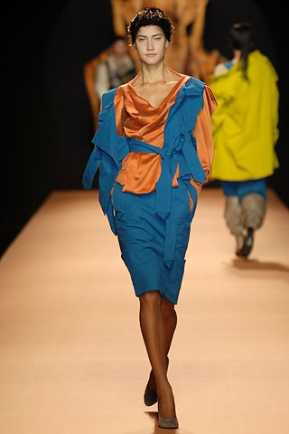 orange and blue layered midi dress
