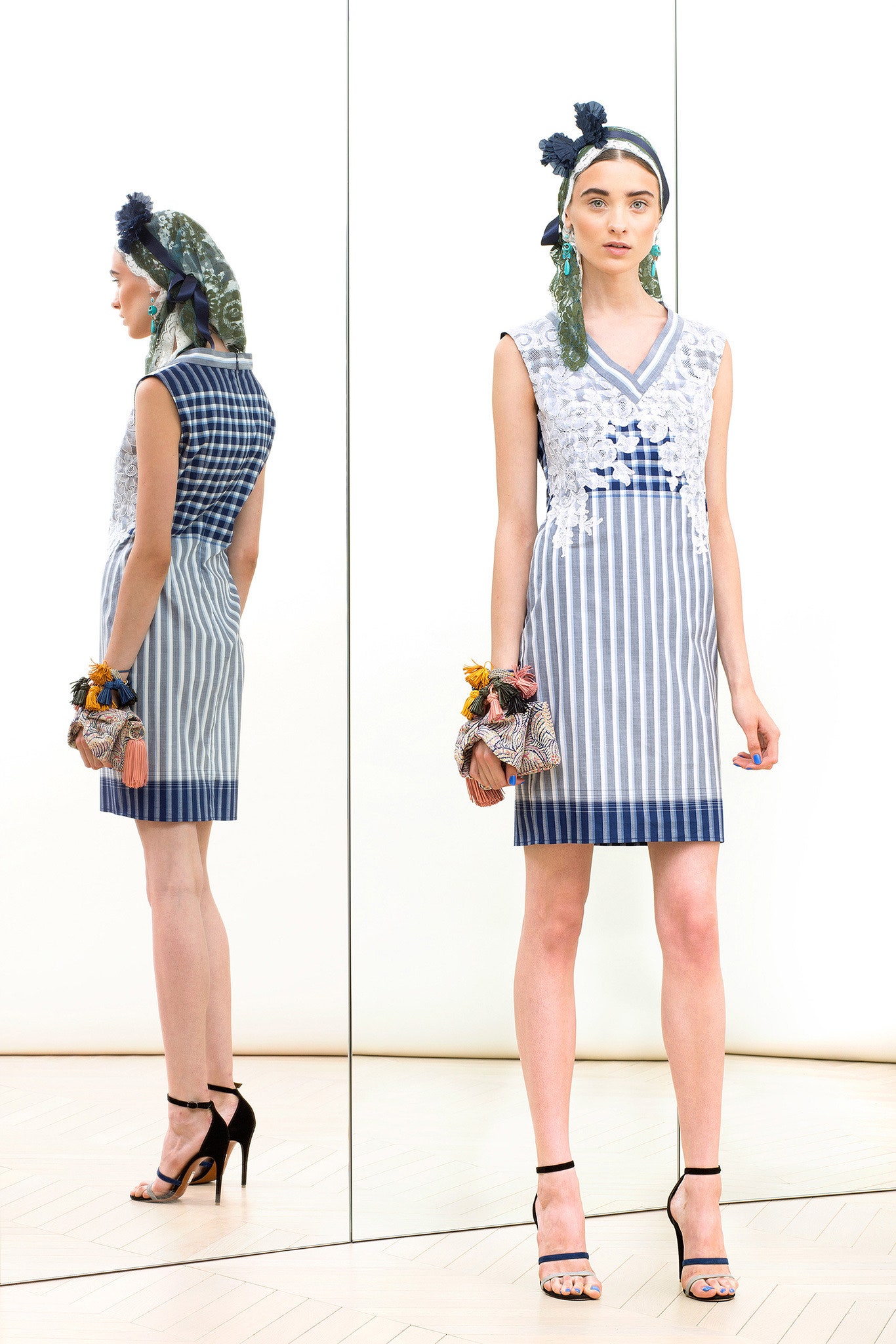 blue and white striped mini dress