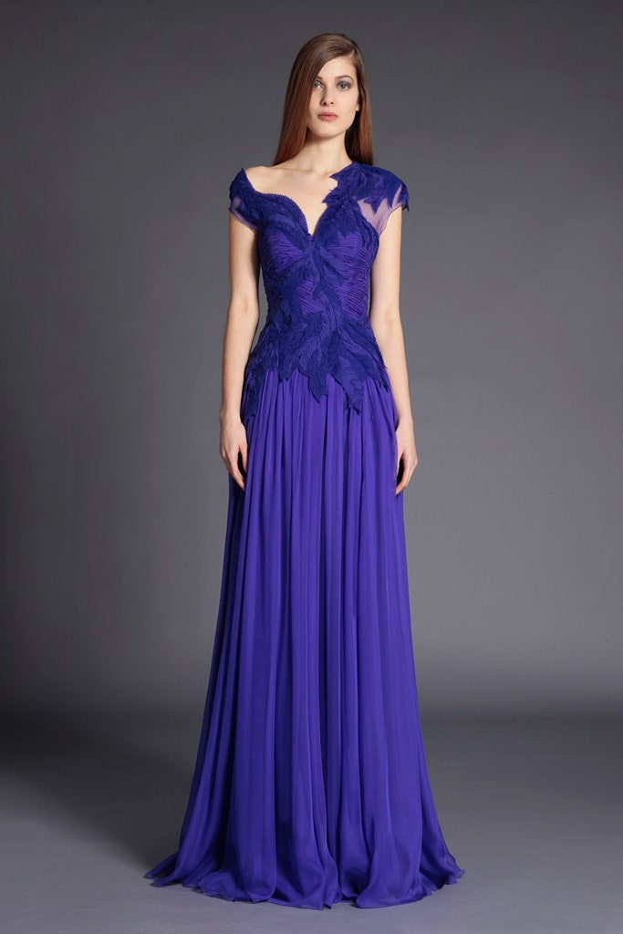 purple silk fitted gown