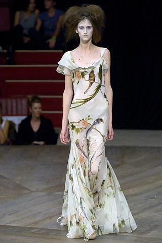 beige floral sheer gown