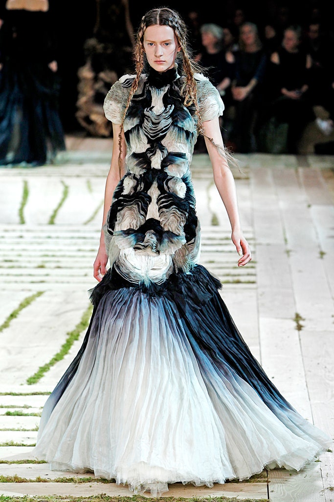 black and white flowing gown